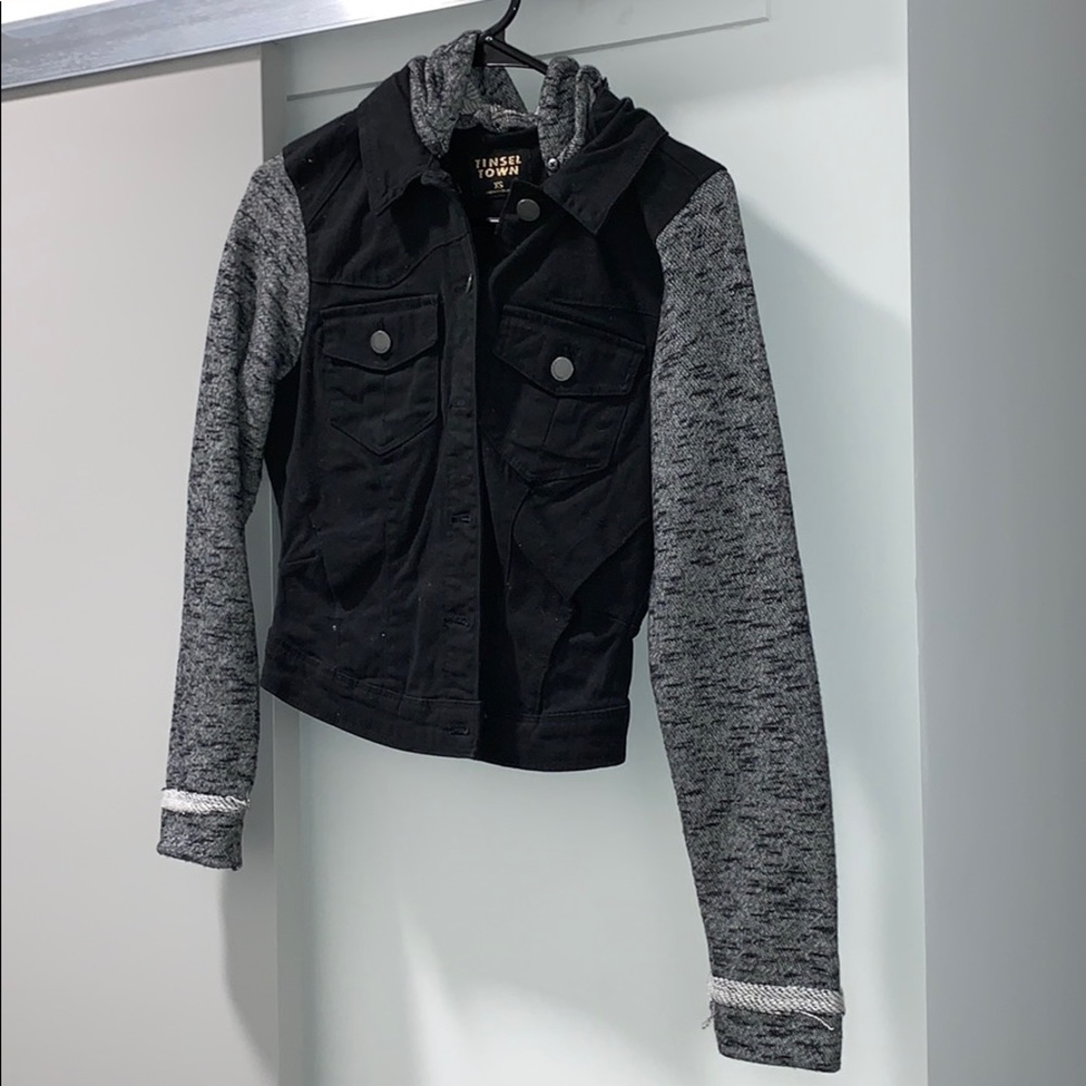 Black/Grey Hoodie Denim Jacket